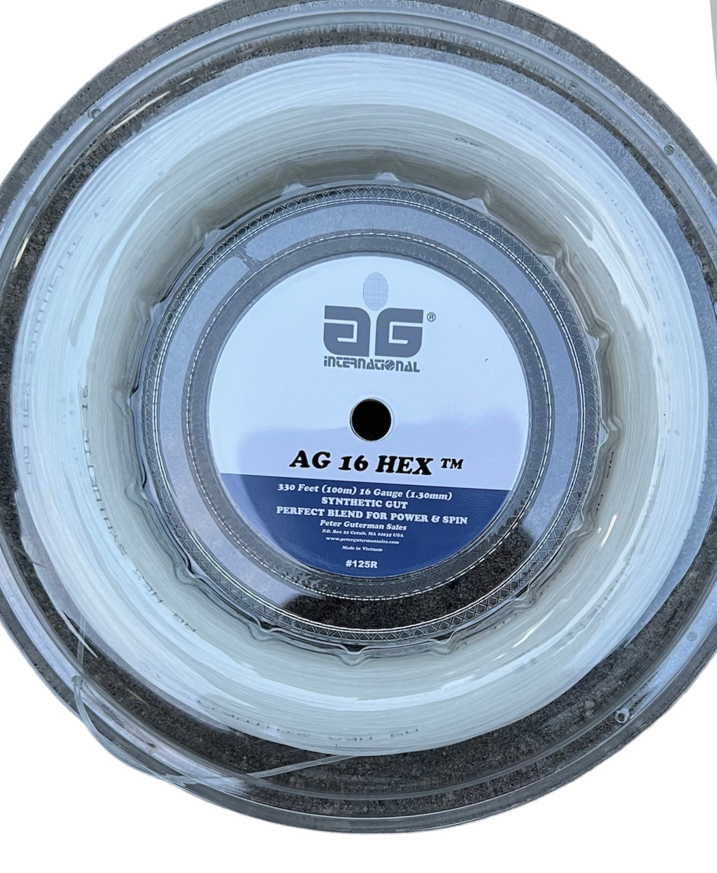 AG 16 Hex Synthetic Gut Tennis String Reel - White