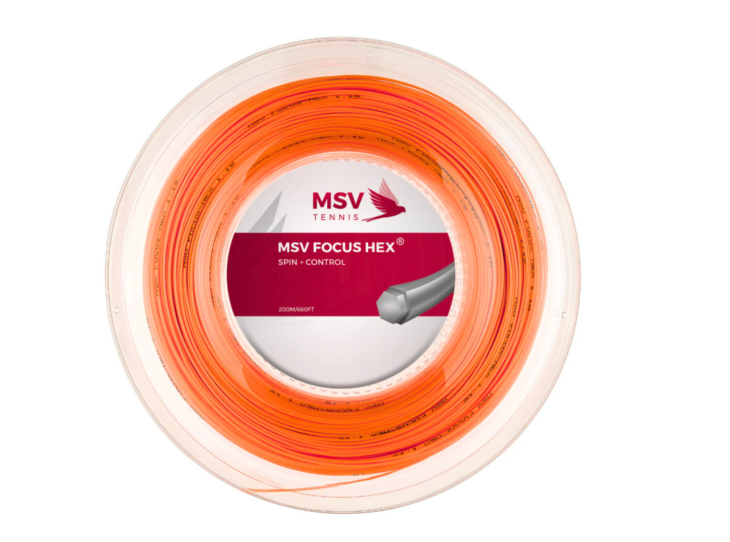 MSV Focus HEX Tennis String Reel 200m 1.23mm Orange