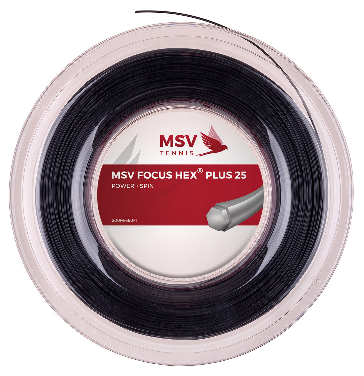 MSV Focus Hex Plus 25 Tennis String Reel 200m 17/1.20mm - Black