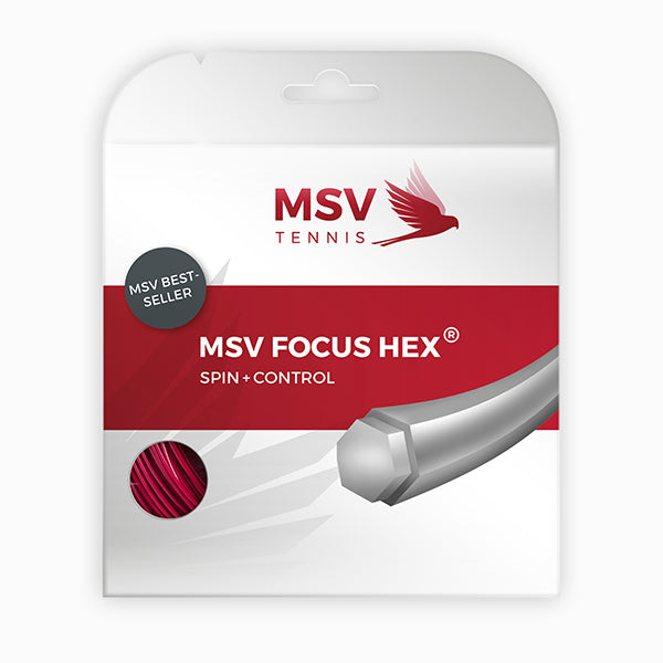 MSV Focus HEX Tennis String Set, 12m 16I/1.23 Gauge - Red