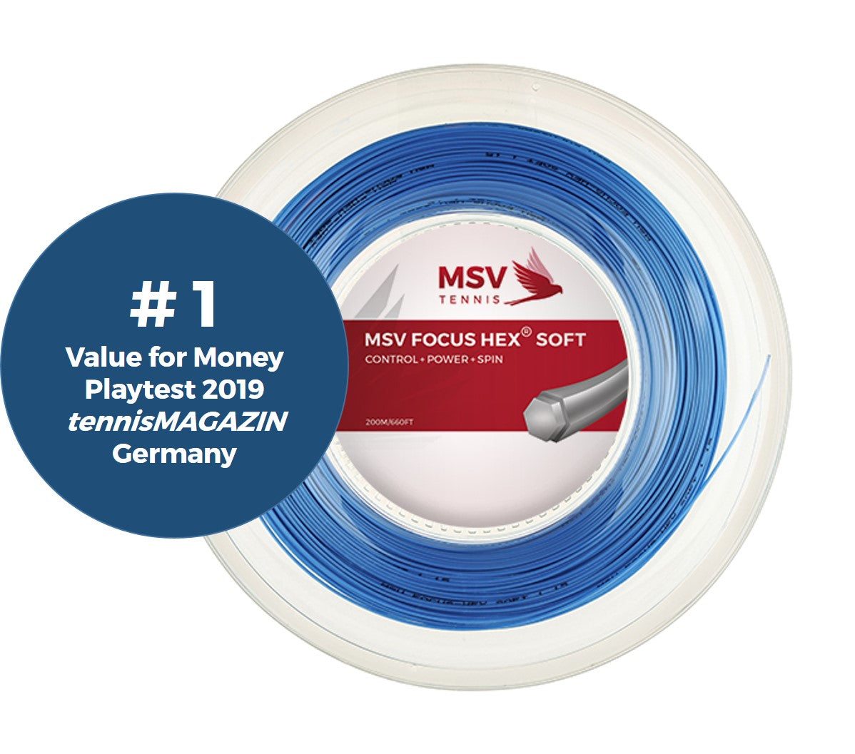 MSV Focus HEX Soft Tennis String Reel, 18/1.15 Gauge, Sky Blue