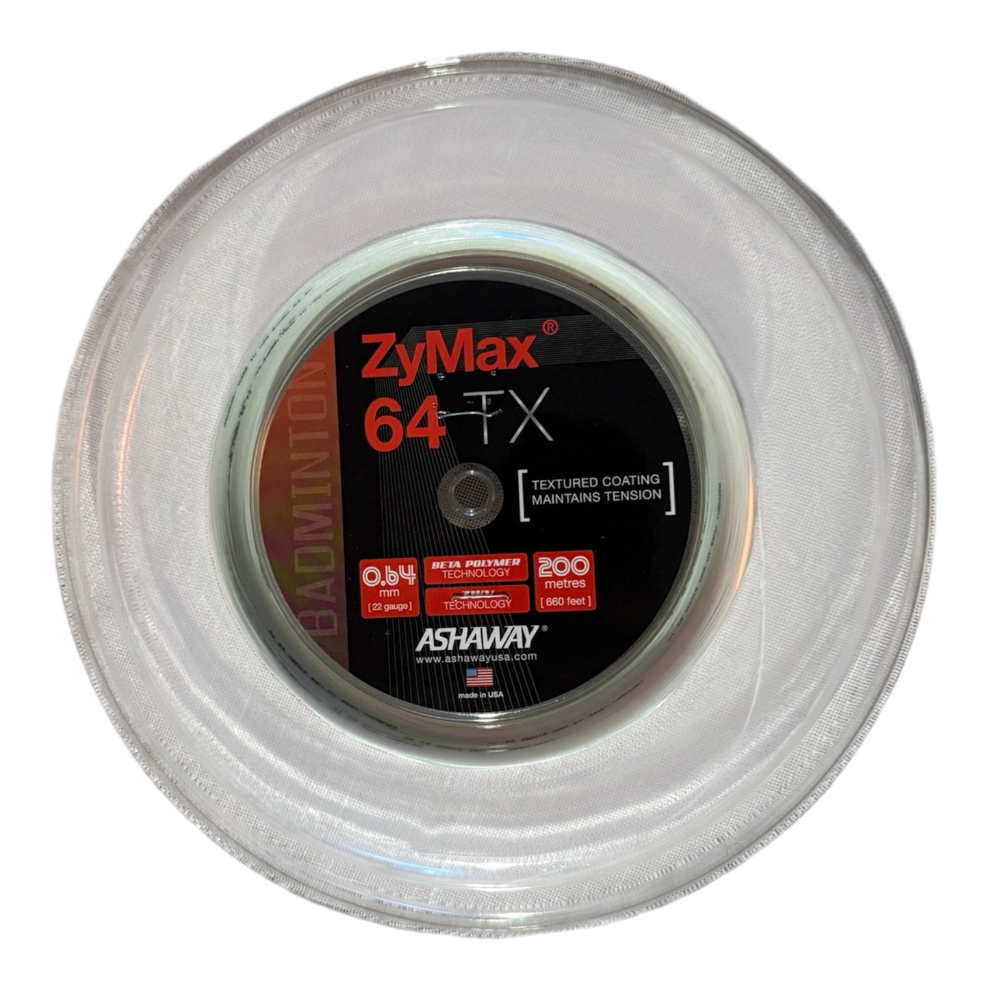 Ashaway Zymax 64 TX Badminton String Reel WHITE (200m)