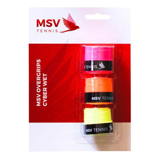 MSV Overgrip Cyber Wet 3 Pack - Neon Yellow, Neon Orange