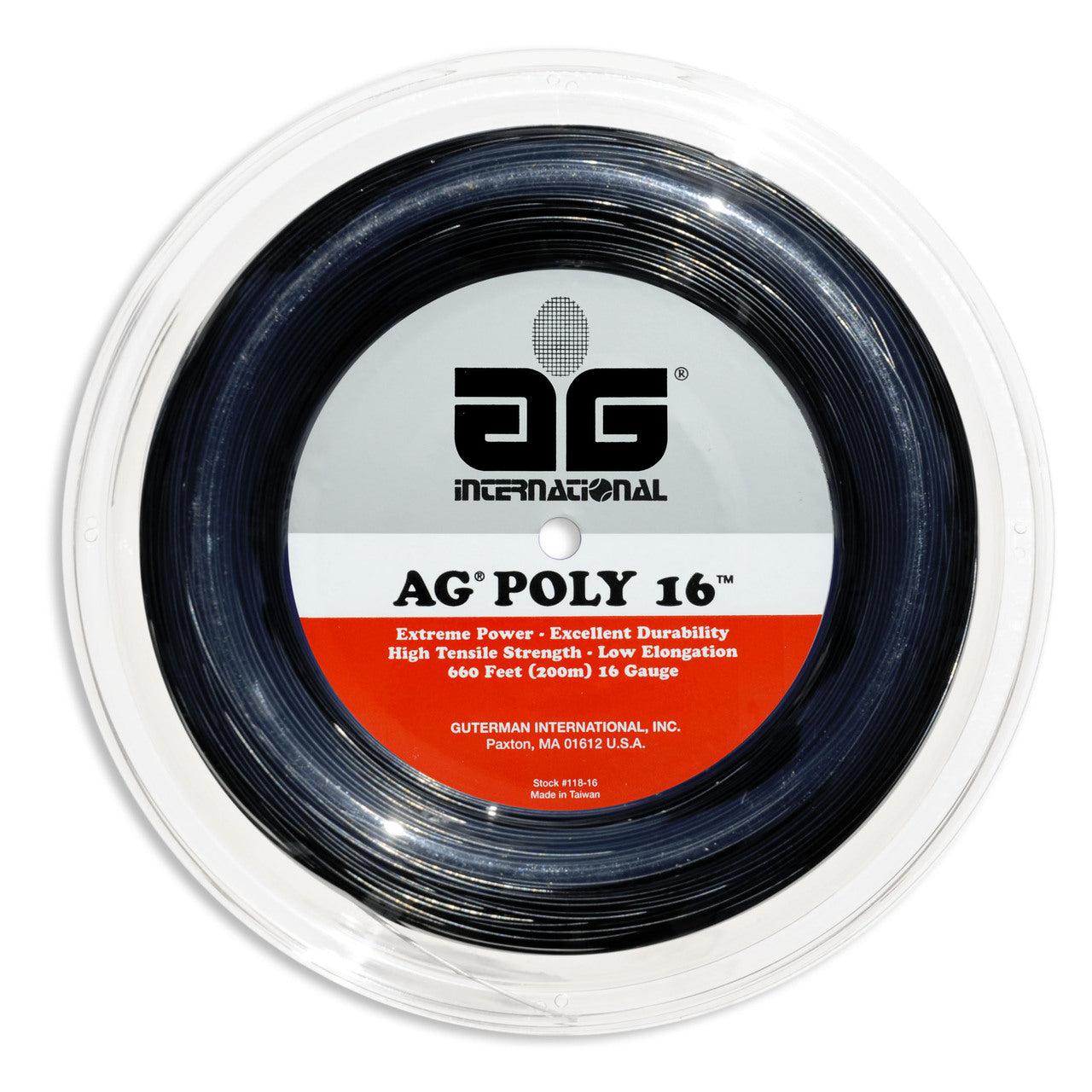 AG Poly 16 Polyester 16" Tennis String 660' Reel-Black