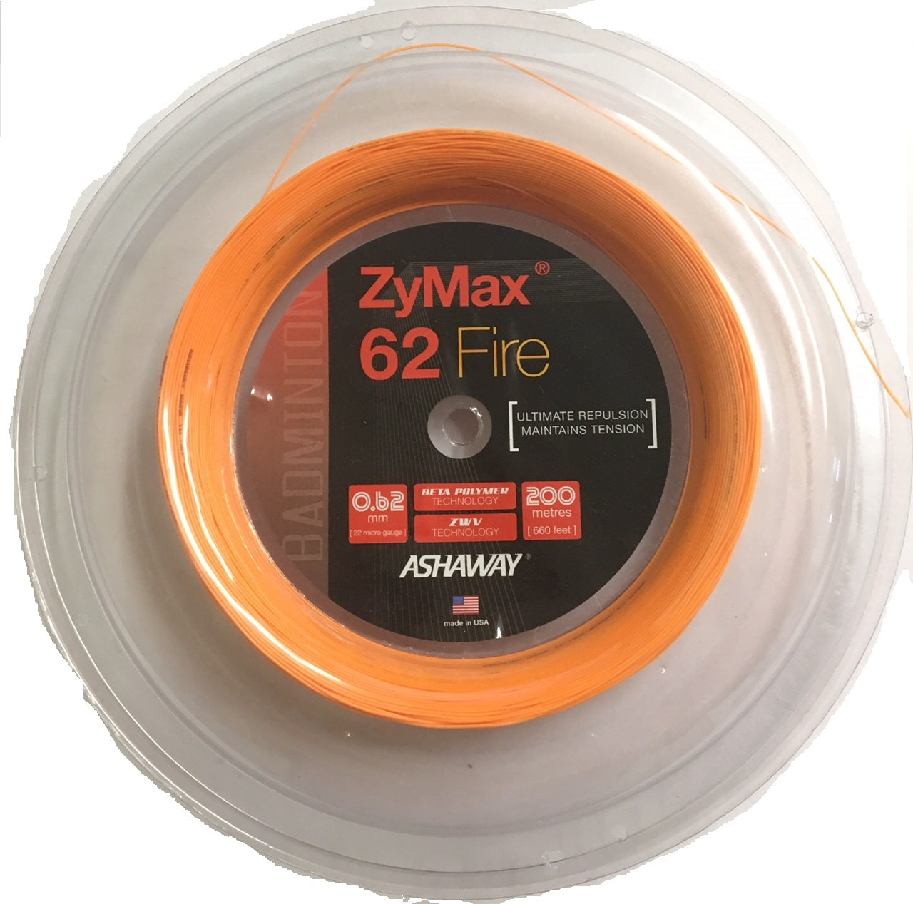 Ashaway ZyMax 62 Fire Badminton String Reel-Fire Orange