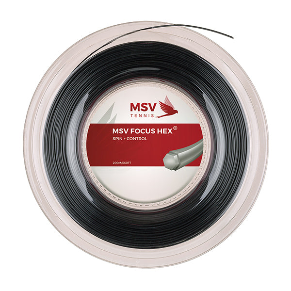 MSV Focus HEX Tennis String Reel,  200m  1.18mm Gauge - Black