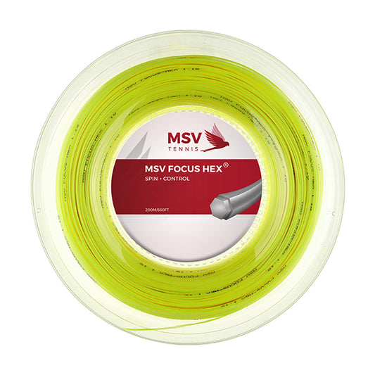MSV Focus HEX Tennis String Reel, 16I/1.23 Gauge, Neon Yellow