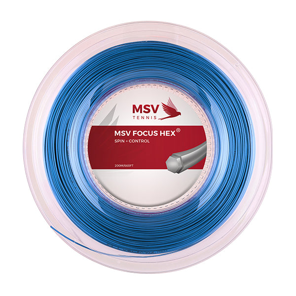 MSV Focus HEX Tennis String Reel, 16I/1.23 Gauge, Sky Blue
