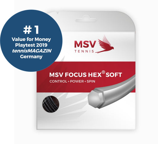 MSV Focus HEX Soft Tennis String Set, 18/1.15 Gauge, Black