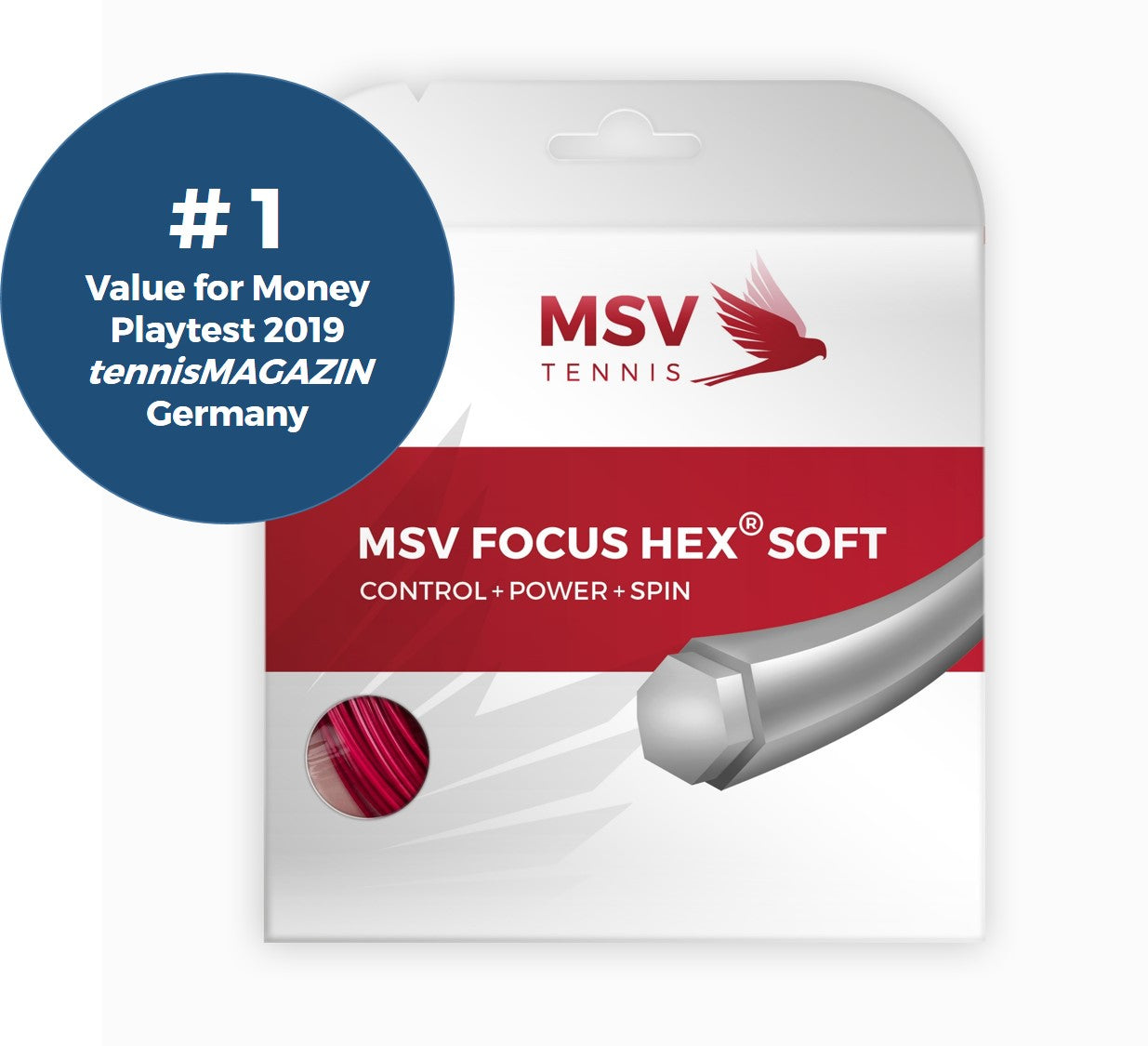 MSV Focus HEX Soft Tennis String Set, 16L/1.25 Gauge, Red