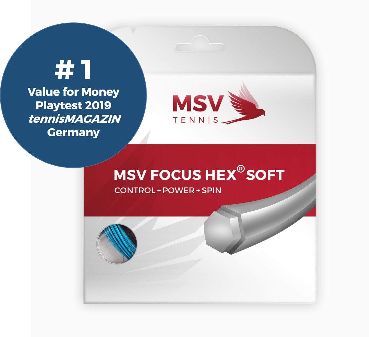 MSV Focus HEX Soft Tennis String Set, 18/1.15 Gauge, Sky Blue