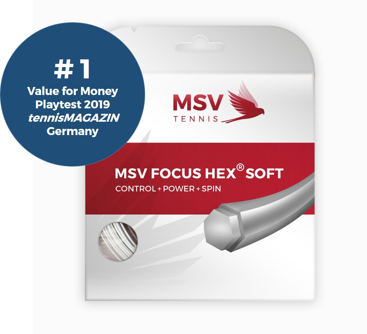 MSV Focus HEX Soft Tennis String Set, 16L/1.25 Gauge, White