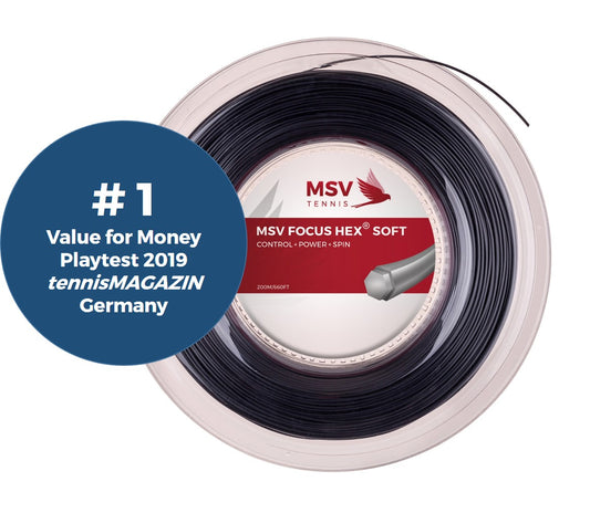 MSV Focus HEX Soft Tennis String Reel, 17/1.20 Gauge, Black