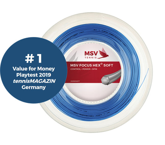 MSV Focus HEX Soft Tennis String Reel, 18/1.15 Gauge, Sky Blue